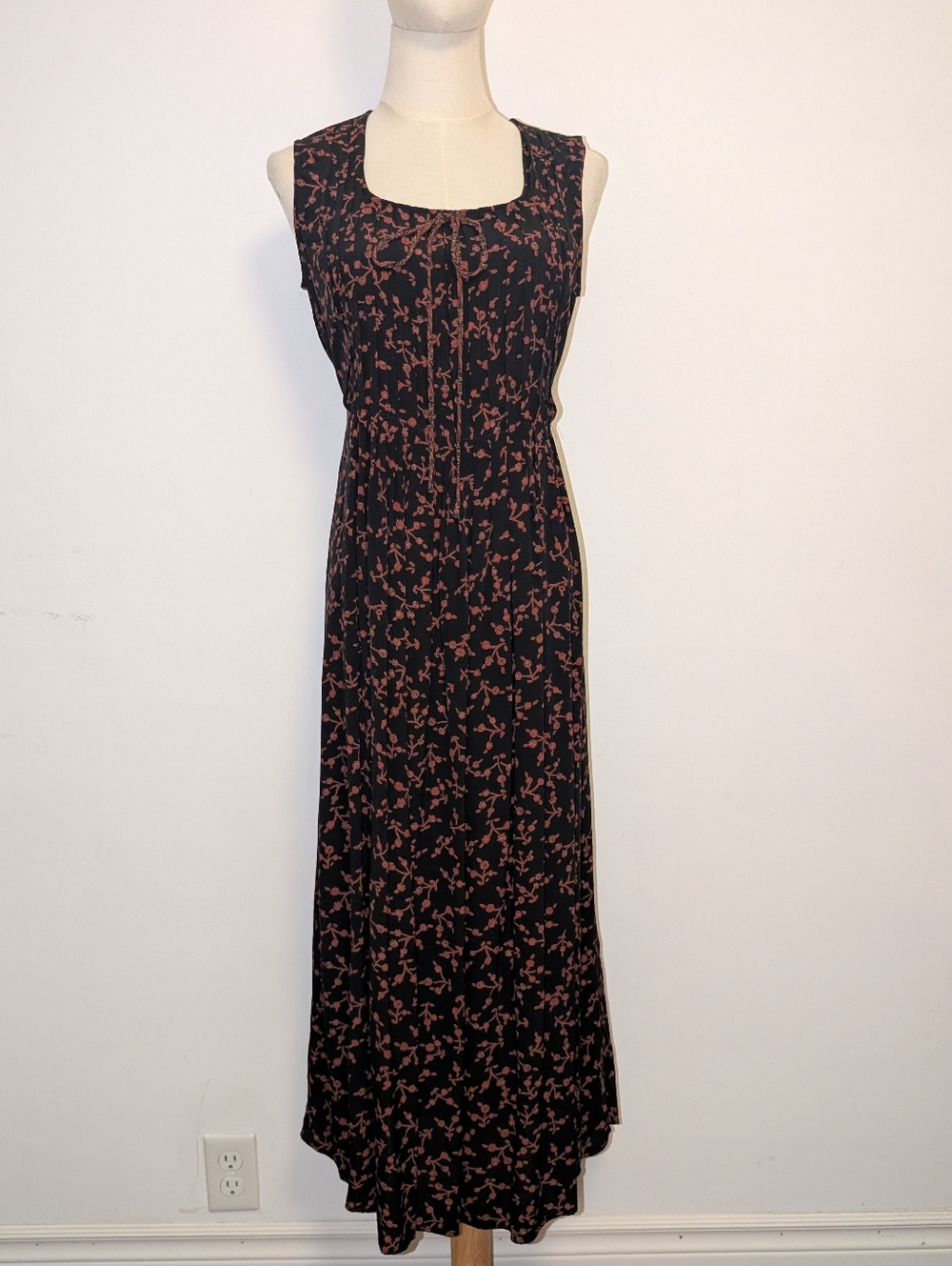Carole Little Black Maxi Dress with Deep Red Floral Motif